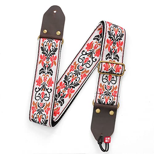 Ctwezoikmt 1 Pièce Sangle de Guitare Ukulélé Brodée Sangle de Guitare en Cuir Tête Basse Bandoulière (Blanc) - Les Beatles, Paul McCartney, John Lennon, RIngo Starr, George Harrison Ctwezoikmt 1 Pièce Sangle de Guitare Ukulélé Brodée Sangle de Guitare en Cuir Tête Basse Bandoulière (Blanc)