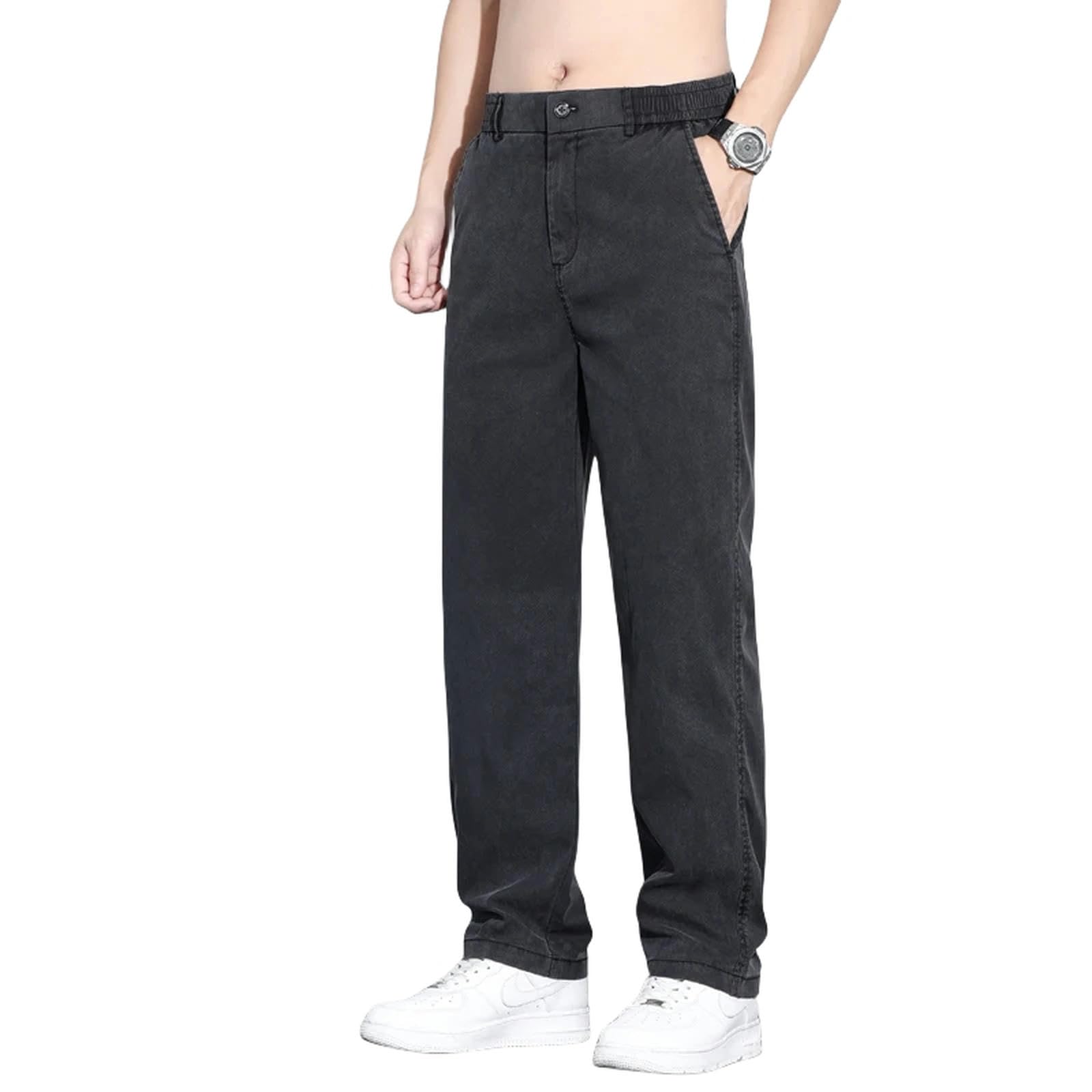 Jeans Uomo Larghi Jeans in Tessuto Lyocell Jeans Elastico in Vita Sciolto Pantaloni di Denim Dritto Maschio Plus Size