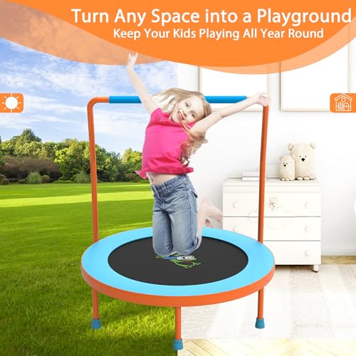 3FT Foldable Kids Trampoline, 36'' Indoor & Outdoor Mini Trampoline for Toddlers, Max Capacity 220 LBS, Adjustable Handlebar, Quiet & Safe Design