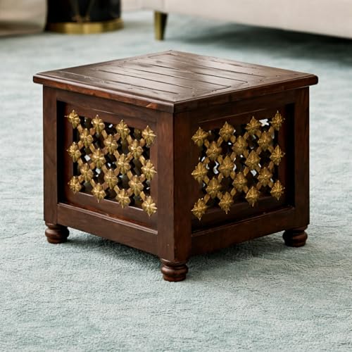 Image of Bros Moon Elegant and Sturdy Favourite Table Antique Classy Wooden Stool for Living and Bed Room (Elegent Wooden Stool, 15 inches)