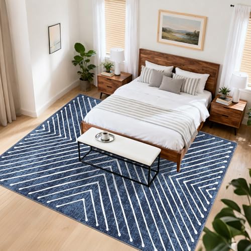 Tapete geométrico azul de 8x10 pies ROYHOME miniatura 2