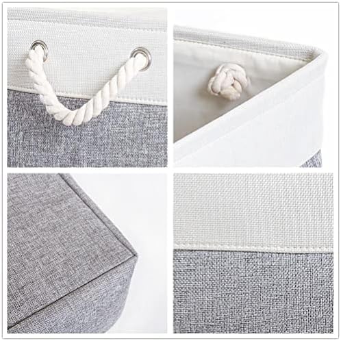Mangata Collapsible Storage Bin Basket, Foldable Storage Box with Handle,Rectangular Storage Bins for Clothes/Toys/Books (White/Grey,42x32x25cm)