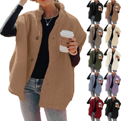 Womens Fleece Vest Casual Oversized Button Down Sherpa Vest Stand Collar Sleeveless Fuzzy Jackets with Pockets