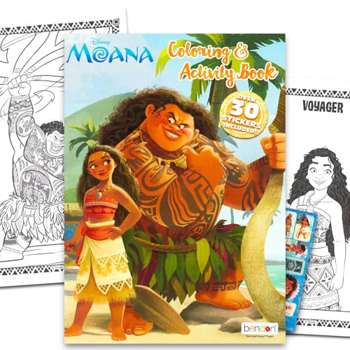 Disney Moana Coloring and Activity Book Set - 32 Cartoon Coloring Pages Activities Games Puzzles Stickers More | Moana Coloring Book for Kids