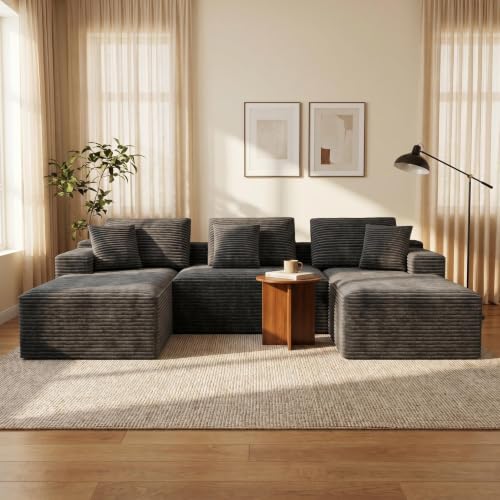 Image of Modular Cloud Sectional Sofa, Oversized Corduroy Boneless Couch | Luxury Comfort, Deep Seat, Couches for Living Room and Apartment, No Assembly Required