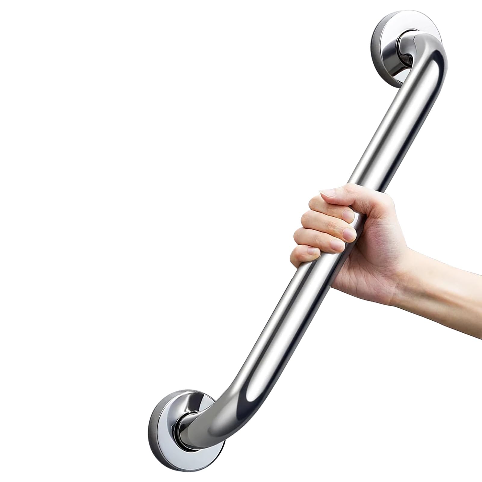 RRrawgff 304 Stainless Steel Handrail Non-Slip Grab Bar, Round Tube Shower Arms Handle Safety Support Rail, Indoor and Outdoor Auxiliary Railing for Stairs - Silver(1.3ft/40cm)