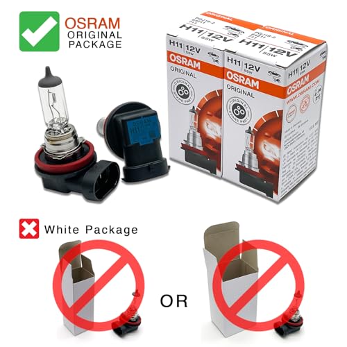 OSRAM H11 OEM Original Standard Halogen Headlight Bulbs 12V 55W 64211L+ (Long Life) Made in Germany | Pack of 2