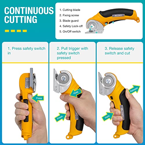 Vloxo Cordless Electric Scissors, Rotary Cutter For Fabric With Safety Lock, 4.2V Cardboard Cutter Multi-Cutting Tools, Powerful Fabric Cutter For Carpet Leather Felt With Storage Box - Yellow #TOP2