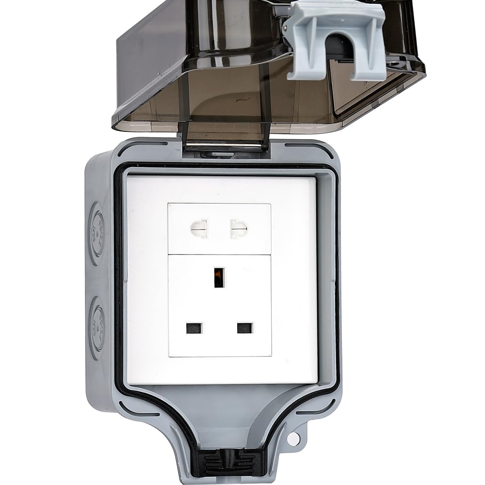 Weatherproof Outdoor Sockets Power Electrical Wall Outlets With Coversingle Exterior Box IP66 13A/10A British European Dual Socket Plug