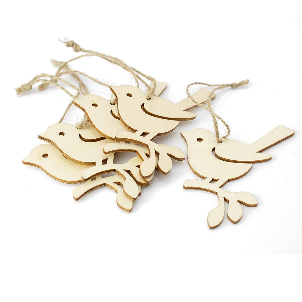 Crafty Capers 5 Wooden Robin Bird On Branch Hanging Christmas Shapes To Decorate - 9Cm