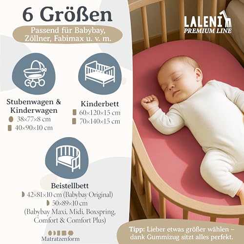 Laleni Premium Spannbettlaken, 40x90cm, für Babybett & Kinderbett, 100% Baumwolle, Oeko-TEX Zertifiziert, 2er Set, Koralle – Ansicht 2