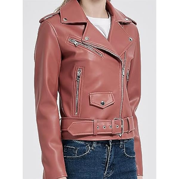 Adhdyuud Vrouwen Herfst Faux Lederen Jassen Zakken Rits Turn-Down Kraag Motor Riem Biker Jas Jas