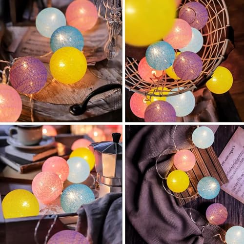 Image of Party Propz Multicolour Cotton Ball Lights for Decoration -4 Meter, 10 LED Lights for Home Decoration, String Lights for Home Decorations, Decorative Lights, Decoration Lights for Ganpati Festival