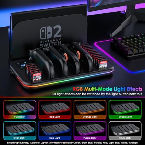 Image of Charging Dock for Nintendo Switch 2 Joy Con, RGB Docking Station for Joycons Controller, Switch 2 Accessories with 18 Game Card Slots