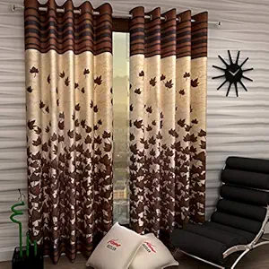 Home Sizzler 2 Pieces Mapple Eyelet Polyester Window curtains- 5 Feet , Brown