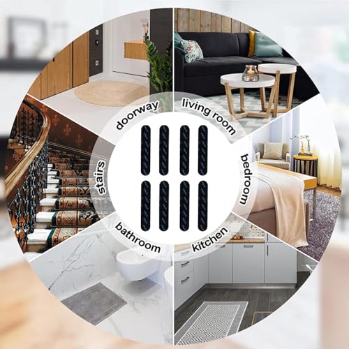 Zuasdvnk Cinta para alfombras, pinzas antideslizantes para alfombras - Almohadillas para alfombras lavables reutilizables de 4/8 piezas, adhesivos para alfombras, protector de alfombra con mango de PU - imagen 9