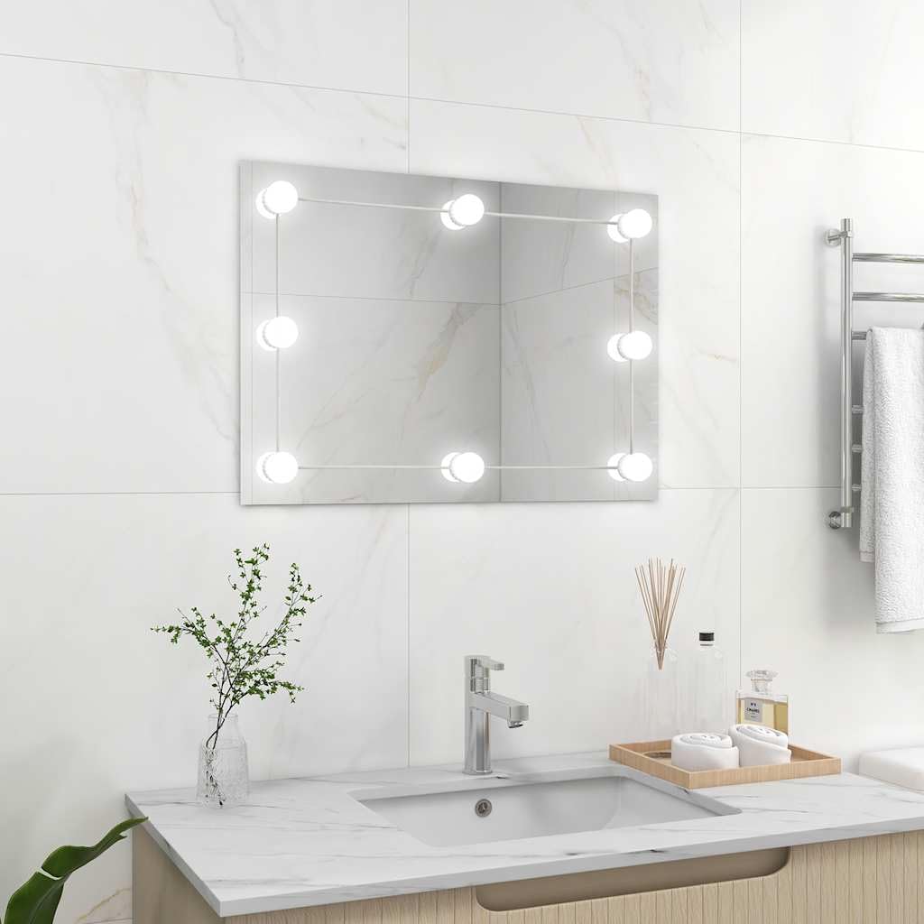 vidaXL Espejo de Pared sin Marco con Luces LED Pasillo Entrada Cuarto de Baño Ducha Aseo Colgante Decoración Habitación Salón Rectangular de Vidrio