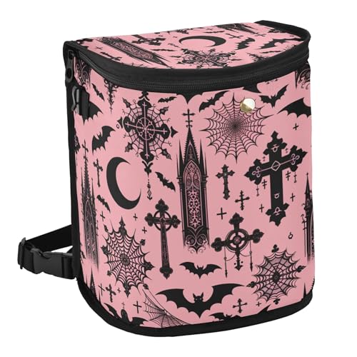 Image of MNSRUU Car Trash Can with Lid, Black Gothic Moon Spider Webs and Bats Car Trash Bag Hanging Organizers and Storage for Front Back Seat, Leak-Proof Trash Bin