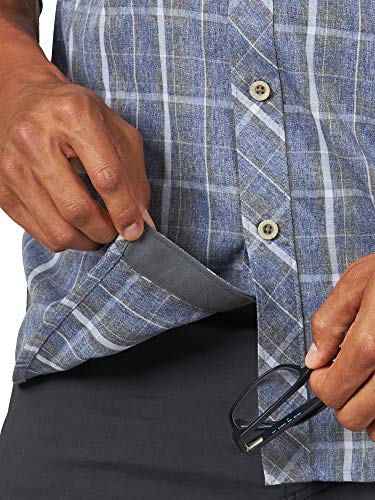 ATG by Wrangler Men's Long Sleve Heathered Plaid Utility Shirt, Blue Print, Large