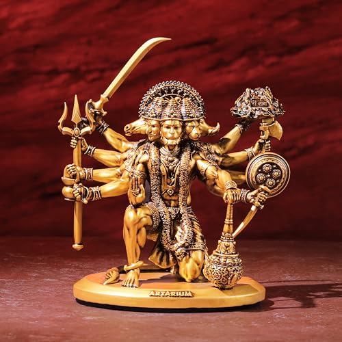 Image of Artarium Resin Gold Panchmukhi Hanuman Murti Bajrangbali Murti Statue Anjaneya Pavan Putra Sankat Mochan Bhagwan for Home Decor Protection (Sitting Panchmukhi Hanuman 6 Inch)