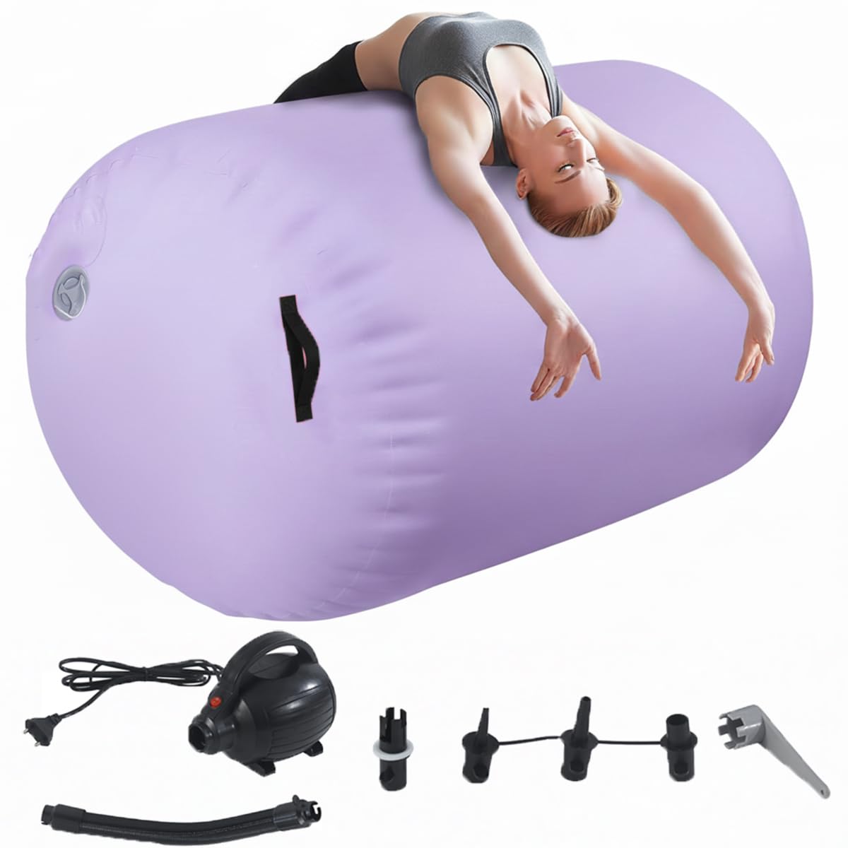 LSBIKE Inflatable Air Roller 60/75/90cm Air Barrel Gymnastics Mat Back Handspring Mat with Electric Air Pump for Home Use Training/Yoga/Water Gymnastics Tumbling Mat w/Purple/Pink/Blue (Purple, 90cm)