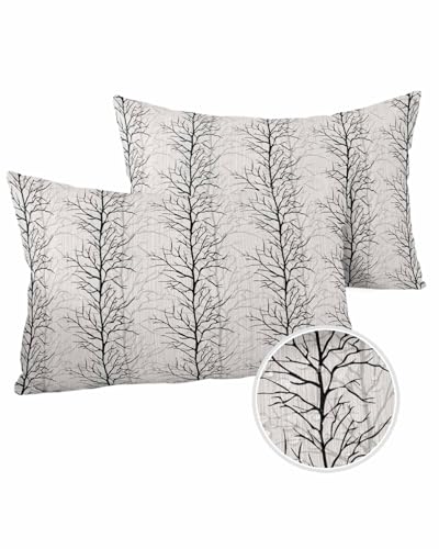 Black Grey Outdoor Pillow Cover 12x20 Inch Cushion Sham Case, Waterproof Decorative Lumbar Throw Pillowcase for Outside Garden Patio Porch Couch Chair Tent Forest Tree Branch Modern Minimalist Elegant
