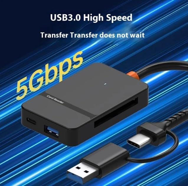 Graphic illustrating 5Gbps USB 3.0 high-speed transfer with the card reader