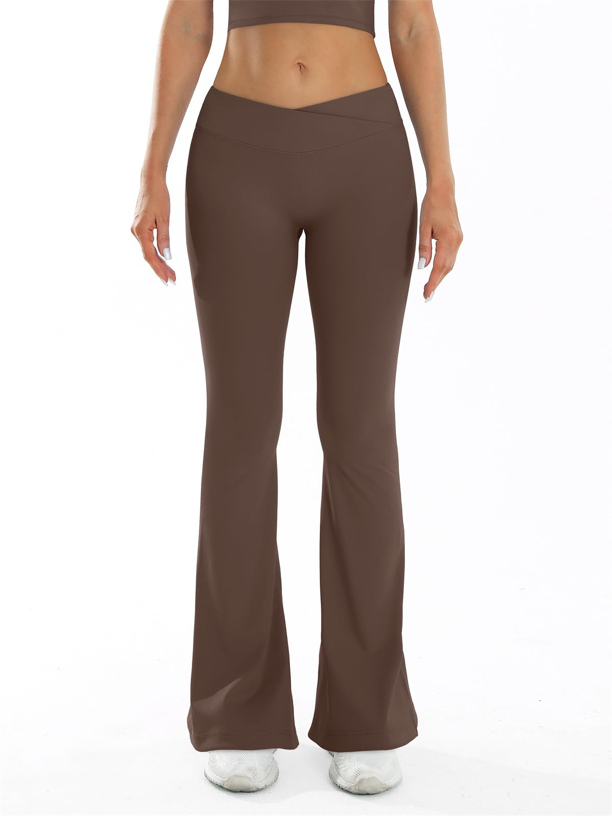 Bootcut Jazzpants damskie spodnie do jogi z wysoką talią, obcisłe spodnie sportowe, z szerokimi nogawkami, rozmiar M, brązowe