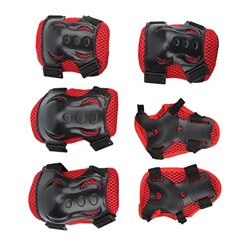 Gavigain 6Pcs Knee Pads for Kids Knee Elbow Pads, Youth Protective Pads Adjustable Roller Skating Protective Gear Knee Elbow Palm Guards for Roller Skating Bike Cycling Skateboard (Red)
