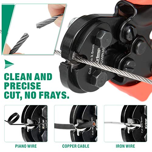 Image of iCrimp Wire Rope Cutter for Max 3.5mm Stainless Steel Cable | CWR35 cutter, 61HRC hard cutting blade, labor saving ratchet, for copper piano bike marine fence aircraft cables