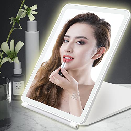 Makeup Mirror With Led Light, Rectangular Usb Charging, Portable Folding Travel Mirror,Ultra Thin Illuminated Vanity Mirror, Adjustable Brightness #TOP7