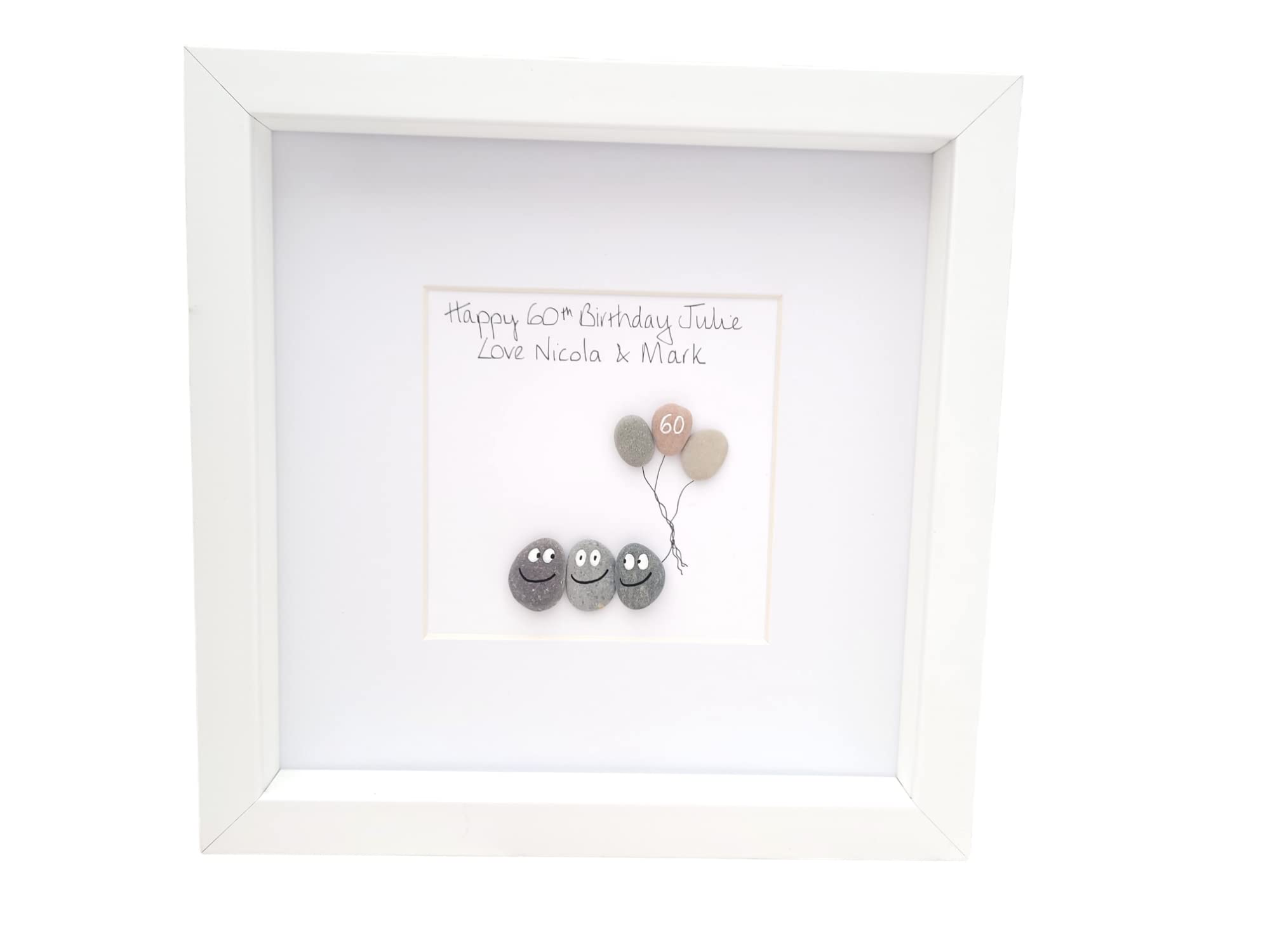 Personalised Birthday Gift Framed Milestone 18th 21st 50th Friends Family Pebble Art 25 x 25 cm White Black Oak Grey Frame