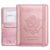 WALNEW Passport Holder and Vaccine Card Holder Combo Travel Wallet RFID Blocking PU leather Case Cover with Vaccine Card Protector Slot (Rosegold)