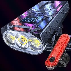 Luces Bici victagen 8000 Lumen para Ciclismo Noctu...: 🚴🚴 [3 luces bici LED cree originales] 8000 luces bici de Lumen cambian entre 13 modos y 3 brillo a través de 2 botones, agregando diseño de haz alto + haz bajo, y 3 luces LED súper brillantes le permiten ver y ser visto. 🚴🚴 [pantalla de batería lcd] ...