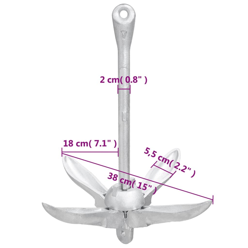 Kotwa składana z liną z ocynkowanego ogniowo żeliwa, 4 kg, długość liny 30 m, 4-punktowa kotwica do łodzi, kajaków, pontonów, żoli, uniwersalna, do jeziora, rzeki, plaży, bezpiecznego