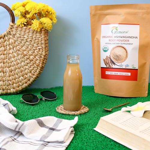 Image of Grenera Organic Ashwagandha Powder 1 lb (16 Ounce) - USDA Organic, Vegan, Kosher Cetified