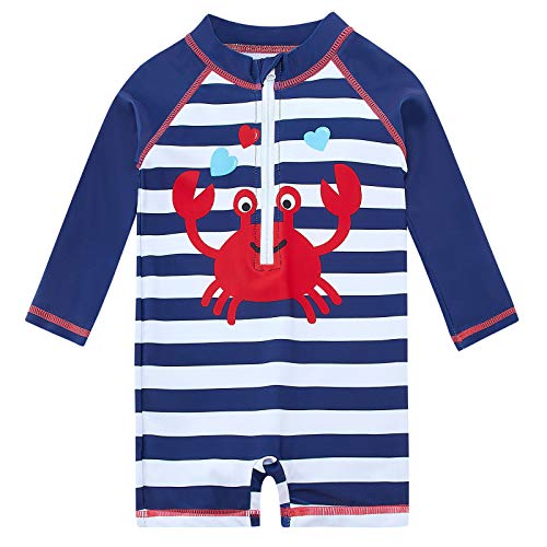 uideazone Newborn Baby Toddler Boys Rash Guard Swimsuit Long Sleeve One Piece Swimsuit with Zipper UPF 50+ Sun Protection 6-12 Months