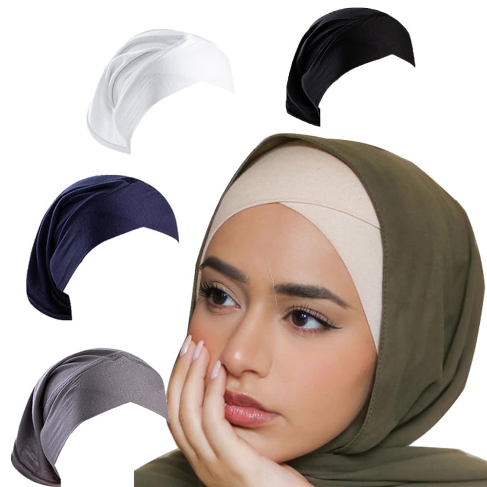 LMVERNA 4 Pieces Muslim Hijab Cap for Women Cross-Border Turban Underscarf Undercap Bonnet Islamic Jersey Tube Caps