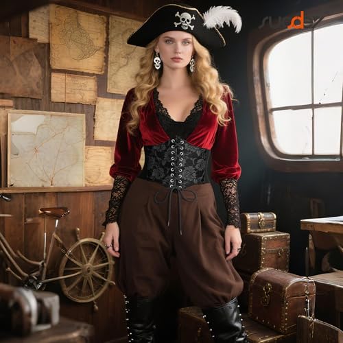 SUOSDEY Lace Floral Corset Belt for Women Wide Elastic Waist Lace-up Renaissance Pirate Stretch Cinch Belts2