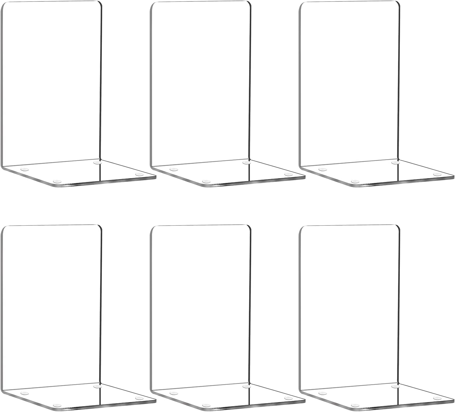 HappyHapi Acrylic Bookends for Shelves, 6 Pcs Clear Book Ends for Heavy Books, Decorative Non-Slip Book Holder for Home Library Office, 5 x 5 x 7.3 inch，3 Pair