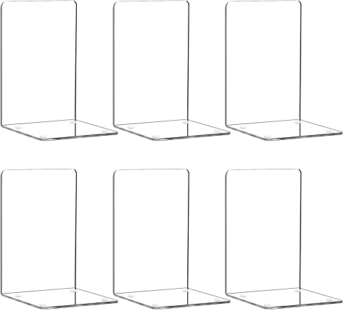 HappyHapi Sujetalibros acrílicos para estantes, 6 piezas transparentes para libros pesados, soporte decorativo antideslizante para libros en casa,