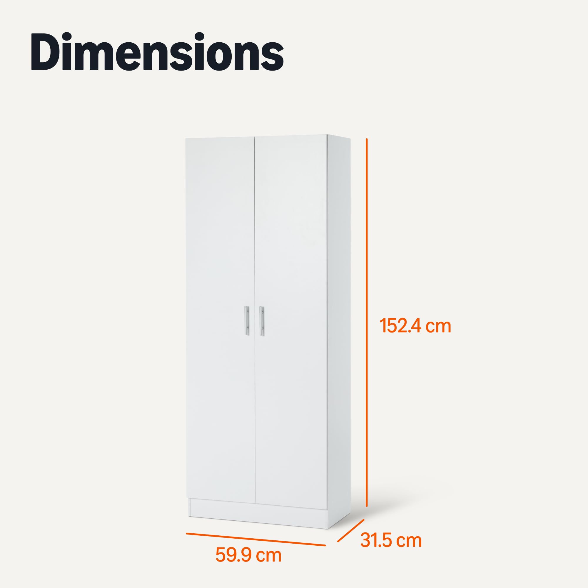 Amazon Basics Armoire de Rangement pour Cuisine, Couloir, Grande Armoire autoportante, Rangement de Garde-Manger étroit avec 2 Portes, étagères réglables, Blanc, 60 x 31,5 x 152,5 cm