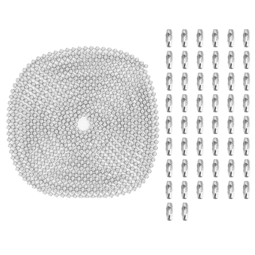 10m Ball Bead Chain 3.2mm Beads Chain Metal Beaded Pull Chain Extension Roller Blind Chain with Connectors for DIY Jewelry Making, Silver
