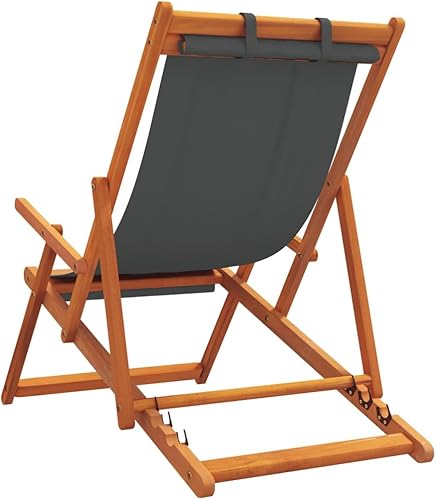 Miniatura 6 de vidaXL Sillas de playa plegables en tela gris, asientos ajustables para patio con marco de madera de eucalipto, juego de 2 muebles de salón para