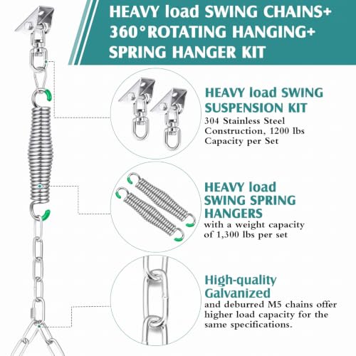 Image of Hicarer Porch Swing Hanging Kit with Springs 8ft Y-Chains Swivel,Sliver