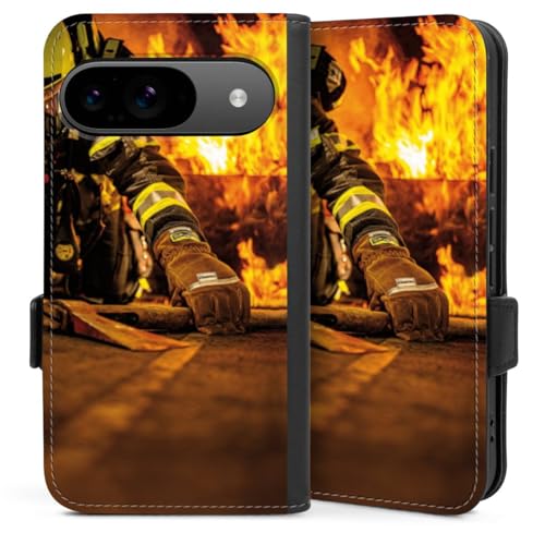 DeinDesign Klapphülle kompatibel mit Google Pixel 9 Pro Handyhülle aus Kunst Leder schwarz Flip Case Feuerwehrmann Lebensretter Feuerwehr