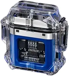 Isqueiro Recarregável Tipo C com Cordão A Prova D´agua Feito de Plasma Portátil Bivolt Acendedor de Arco Duplo Elétrico a Prova de Vento Ar Livre Ideal Para Acampamentos Linha PREMIUM SYANG (AZUL)