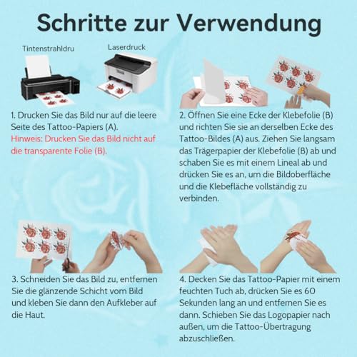 TransOurDream A4X10 Sets Inkjet/Laser Tattoo Papier (Weiss),DIY Tattoo Folie Zum Bedrucken (gut für Kerzen)Temporäres Transfer,Decal für Tintenstrahldrucker/Laserdrucker,Tattoo Tranferfolie (D-11-9.0)