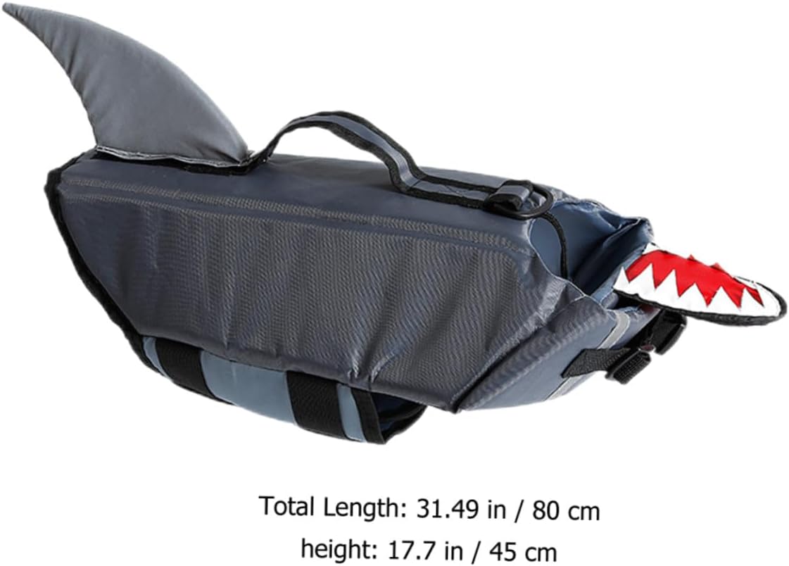 Dog Floating Vest Shark Design Reflective Pet Swimming Life Jacket Gray XL for Outdoor Training and Boating