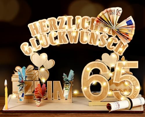 Giftota Original Geburtstag Geldgeschenke Holz mit LED Lichterkette GLL